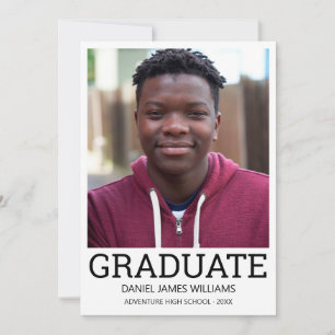 Graduate Photo Minimalist White Frame Black Script Announcement