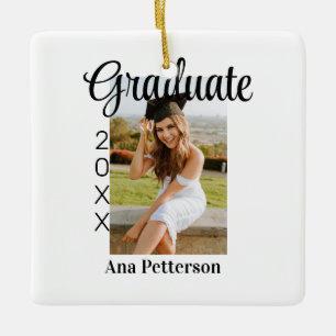 Graduate photo modern classic add year name rustic ceramic ornament