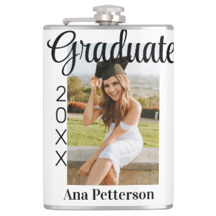 Graduate photo modern classic add year name rustic hip flask