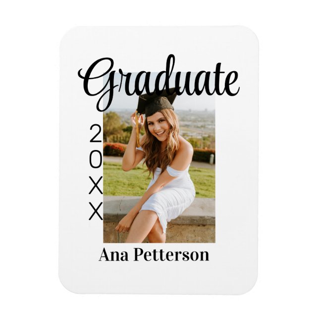 Graduate photo modern classic add year name rustic magnet (Vertical)