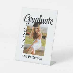 Graduate photo modern classic add year name rustic pedestal sign