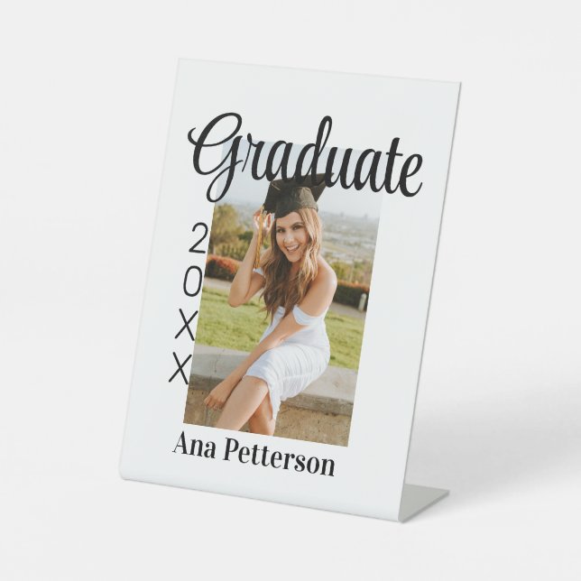 Graduate photo modern classic add year name rustic pedestal sign (Front)