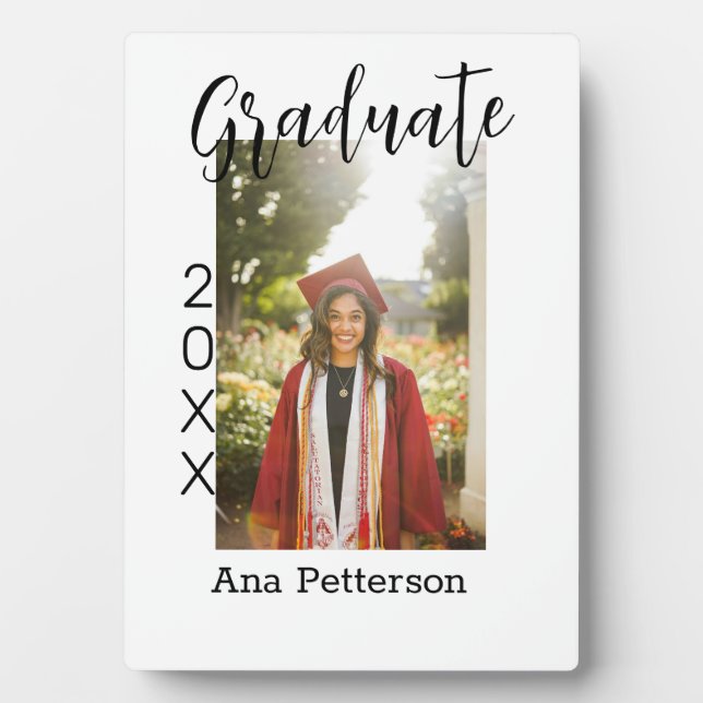 Graduate photo modern classic add year name rustic plaque (Front)