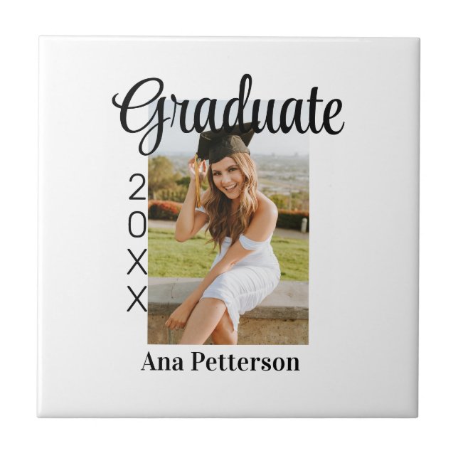 Graduate photo modern classic add year name rustic tile (Front)