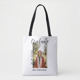 Graduate photo modern classic add year name rustic tote bag