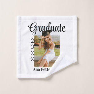 Graduate photo modern classic add year name rustic wash cloth