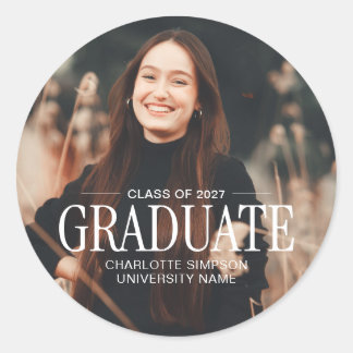 Graduate Photo Modern Editorial Classic Round Sticker