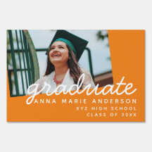 Graduate Photo Modern Script Personalised Orange
