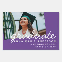 Graduate Photo Modern Script Personalised Purple
