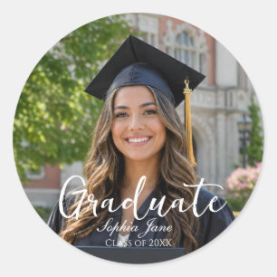 Graduate Photo Name Year Graduation Classic Round Sticker