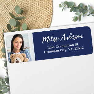 Graduate Photo Navy Blue Graduation Return Address