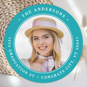 Graduate Photo Personalised Round Return Address Classic Round Sticker