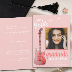 Graduate Photo Pink Script She Rocks Country Music Invitation