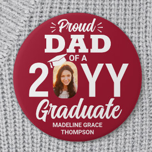 Graduate Photo Proud Dad Modern Red and White 7.5 Cm Round Badge