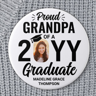 Graduate Photo Proud Grandpa Modern Black & White 7.5 Cm Round Badge