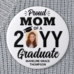 Graduate Photo Proud Mum Modern Black and White 7.5 Cm Round Badge<br><div class="desc">Show your joy for the graduate with a stylish custom photo "Proud Mum" round graduation button. The picture and text on this template are simple to personalise, and all wording, colours and fonts can be changed with the Zazzle design tool. (IMAGE PLACEMENT TIP: An easy way to position a photo...</div>
