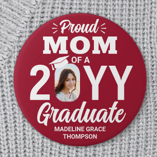 Graduate Photo Proud Mum Modern Red and White 7.5 Cm Round Badge