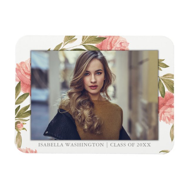 Graduate Photo | Romantic Watercolor Flowers Magnet (Horizontal)