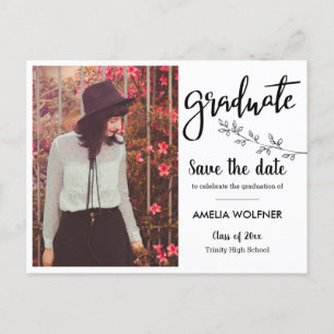Graduate Photo Save The Date Elegant Botanical Announcement Postcard