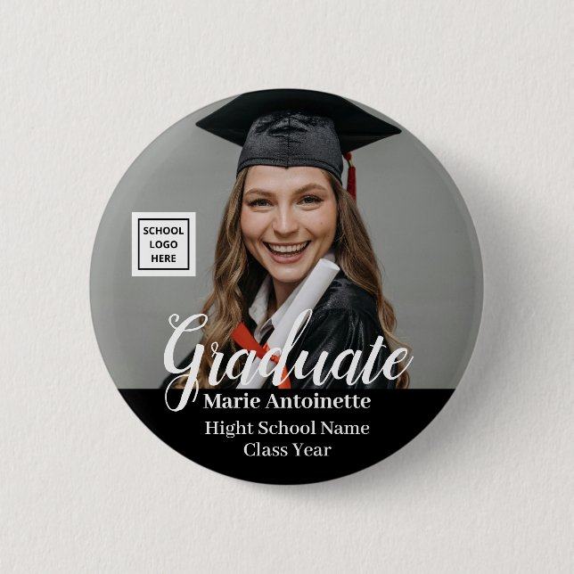 Graduate Photo School Logo Modern Graduation 6 Cm Round Badge (Front)
