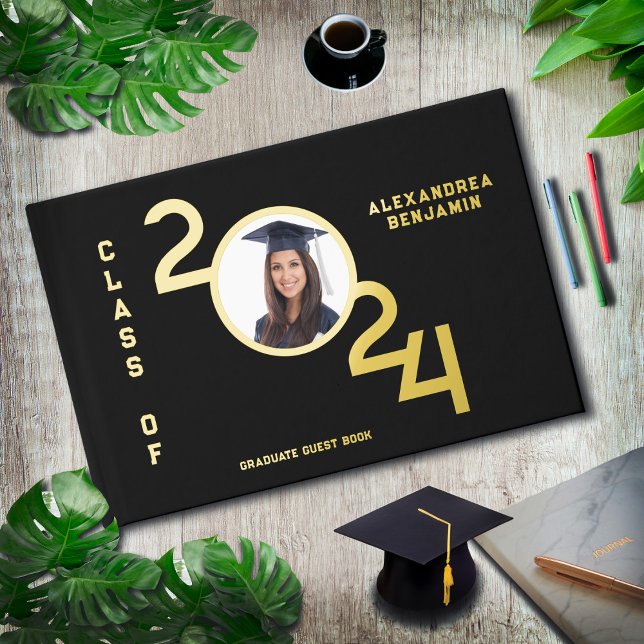 Graduate Photo Senior Class Year Gold  Guest Book (Graduate Photo Senior Class Year Gold Guest Book is a great keepsake of your guest signatures. )