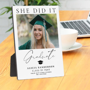 Graduate photo she did it simple chic graduation plaque