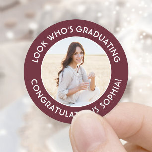 Graduate Photo Simple Black and White Graduation Classic Round Sticker