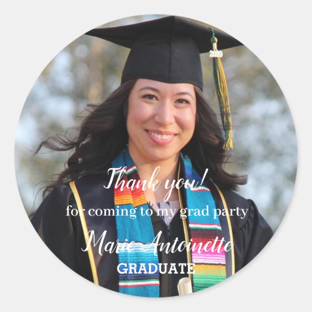 Graduate Photo Simple Script Classic Round Sticker (Front)