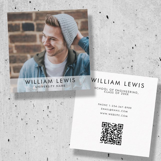 Graduate Photo Student Modern Minimalist QR Code Square Business Card (Creator Uploaded)
