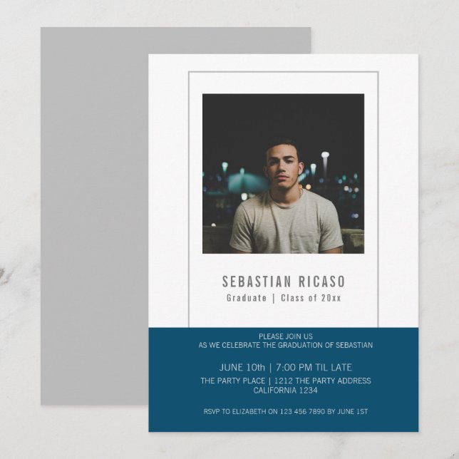 Graduate Photo Template Personalised Blue White (Front/Back)