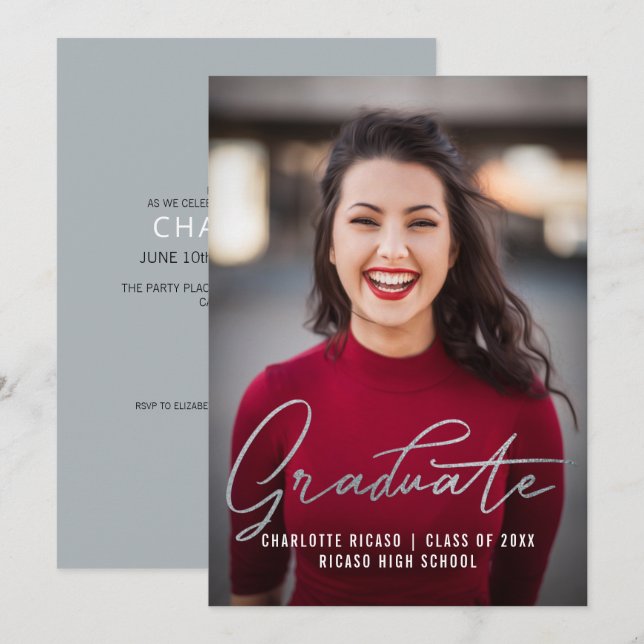 Graduate Photo Template Personalised Grey Silver (Front/Back)