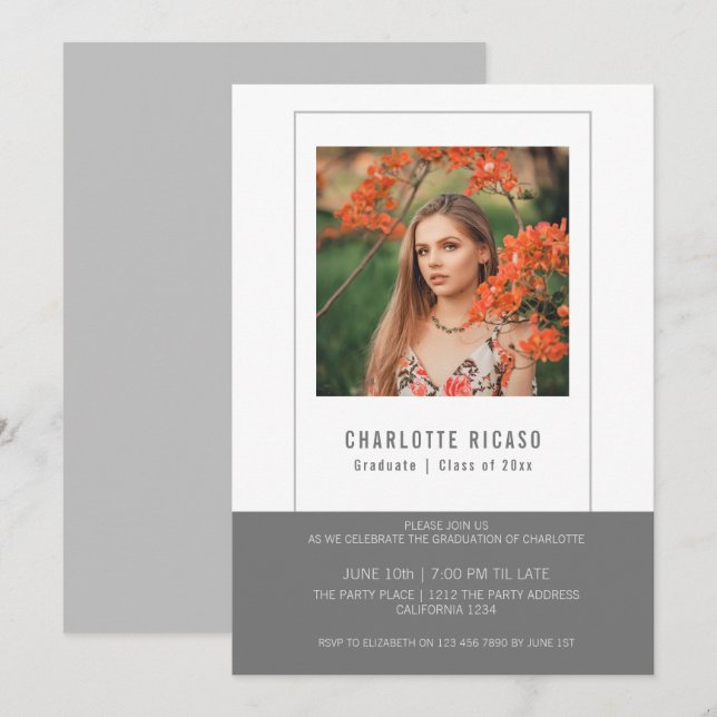 Graduate Photo Template Personalised Grey White (Front/Back)