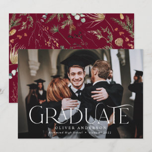 Graduate photo watercolor botanical floral modern announcement