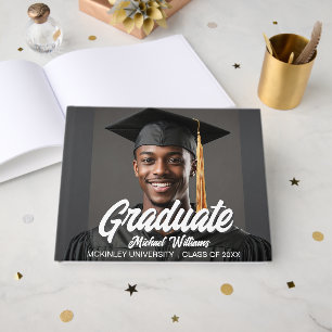 Graduate Photo with Bold Script Graduation Party Guest Book