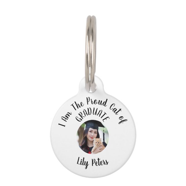 Graduate Photo with Cat  Pet Tag (Front)