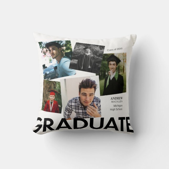 Graduate Photos White Monogram 3 Throw Pillow (Front)