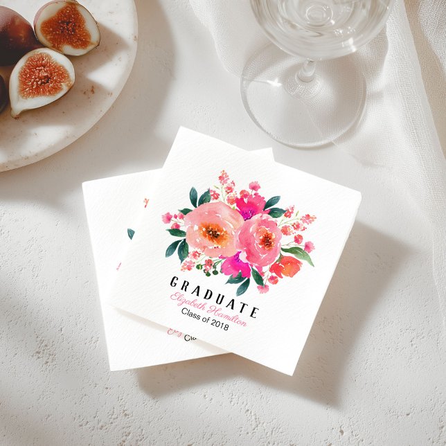 Graduate Pink Floral Bouquet Graduation Party Napkin (Creator Uploaded)