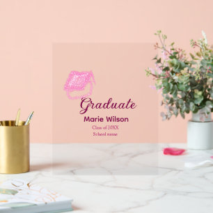 graduate pink glitter graduation cap add name clas acrylic sign
