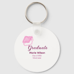 graduate pink glitter graduation cap add name clas key ring