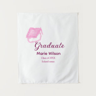graduate pink glitter graduation cap add name clas tapestry