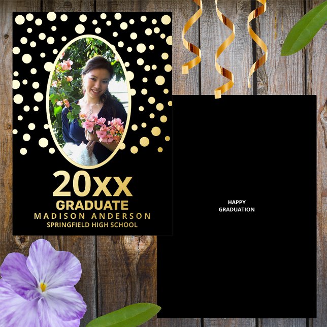 Graduate Polka Dot Oval Photo Black And Gold (Creator Uploaded)