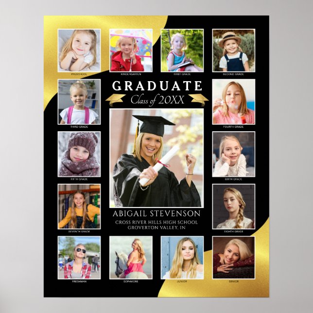 Graduate Preschool to Senior Photos Black Gold Poster (Front)