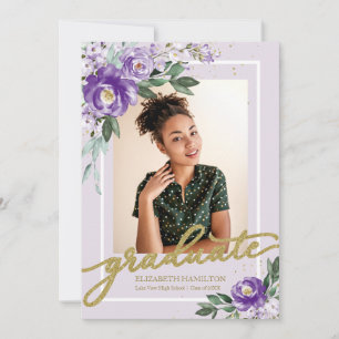 Graduate Purple Floral Grad Announcement Photo