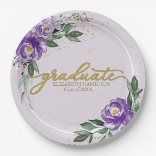 Graduate Purple Lavender Floral Graduation Party Paper Plate