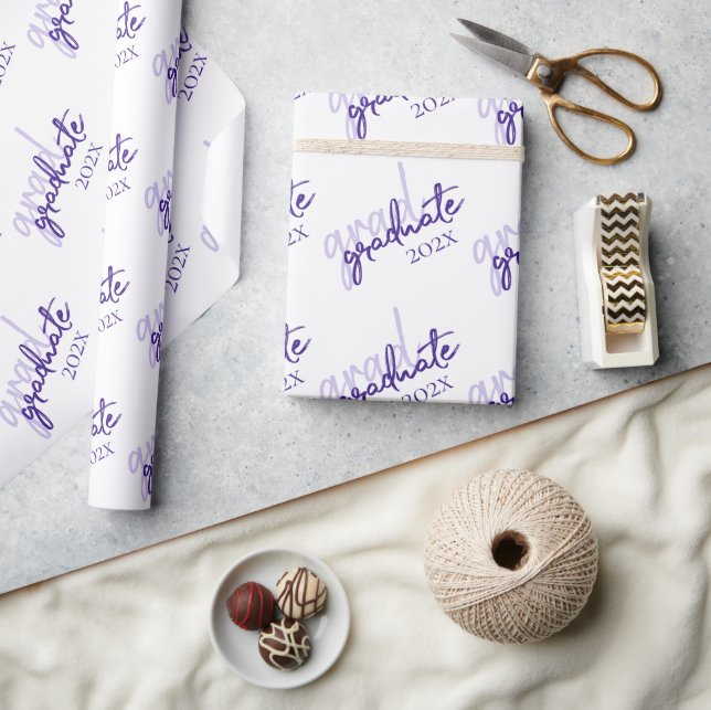 Graduate Purple Script | Royal Grape Brush Year Wrapping Paper (Crafts)
