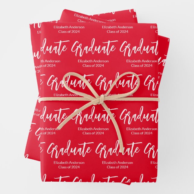 Graduate Red and White Grad Name Class of 2024  Wrapping Paper Sheet (In situ)