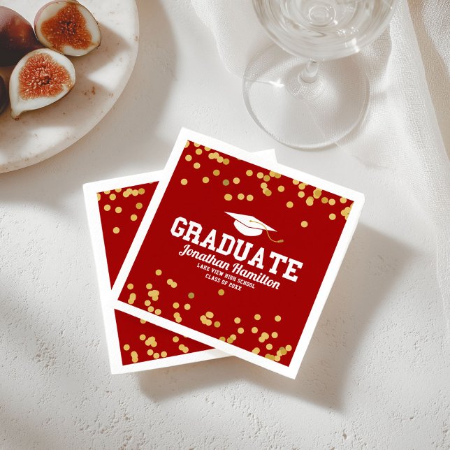 Graduate Red Gold Confetti Graduation Party Napkin (Creator Uploaded)