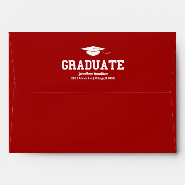 Graduate Red Gold Typography Graduation Confetti Envelope (Back (Top Flap))