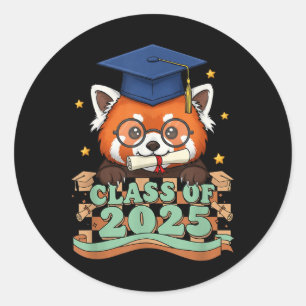 Graduate Red Panda Cl Of 2025 Kids Mens Womens Gra Classic Round Sticker