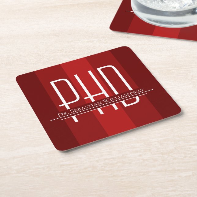 Graduate Red PhD Graduation Square Paper Coaster (Angled)